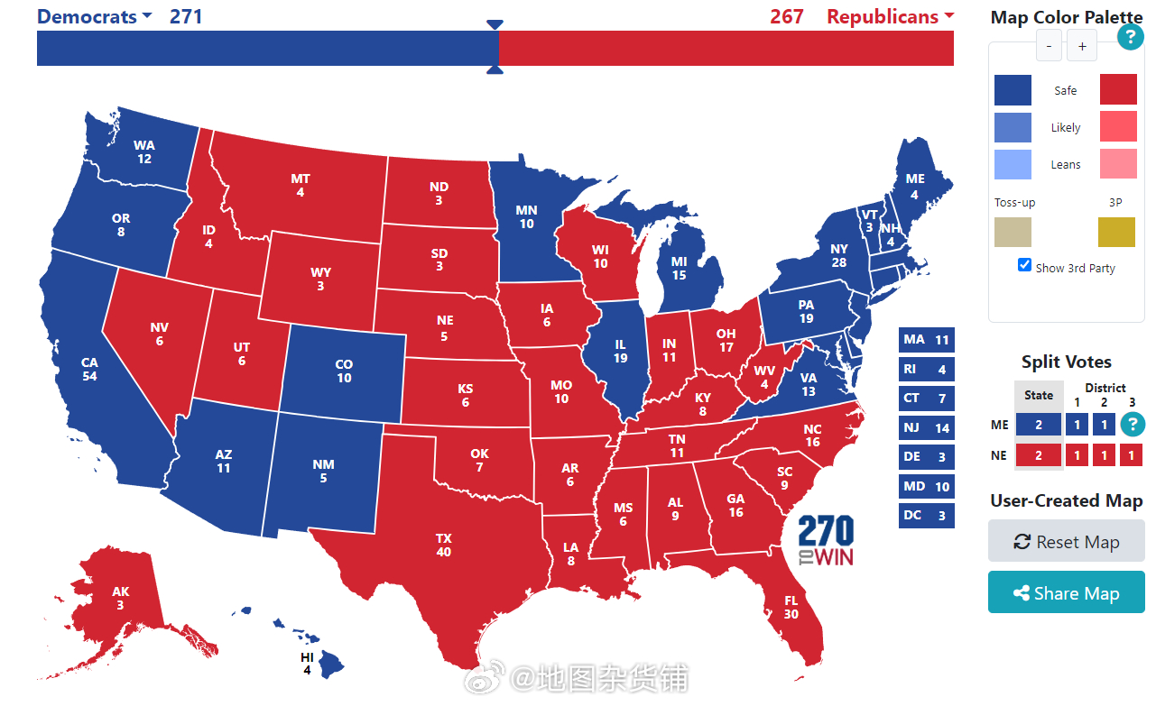 最新美国选举地图解析